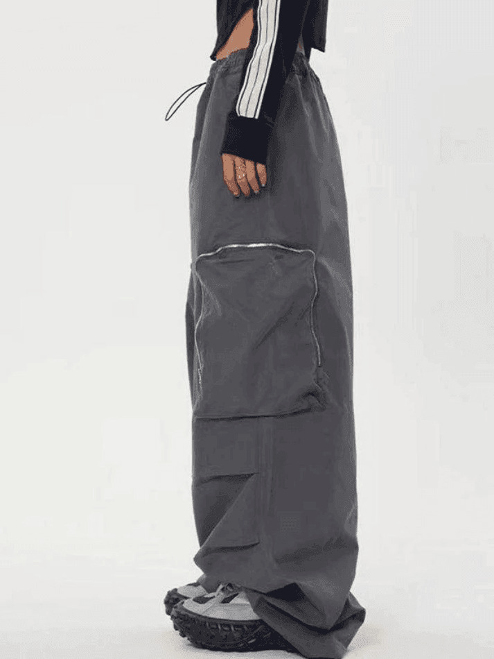Y2K Aesthetic Ruched Cargo Pants with Zip Pocket - Coquette Grunge Style for Women