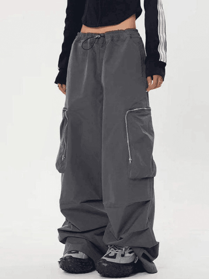 Y2K Aesthetic Ruched Cargo Pants with Zip Pocket - Coquette Grunge Style for Women