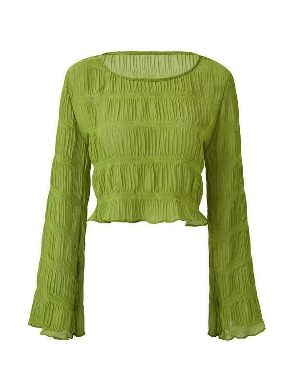 Y2K Aesthetic Ruched Flared Long Sleeve Tee for Women - Coquette & Grunge Style Fashion