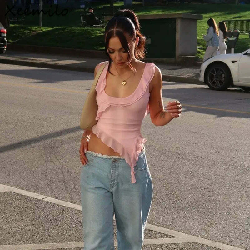 Y2K Aesthetic Ruffle Backless Top - Coquette Style Grunge Fashion - Cute Pastel Goth Outfit