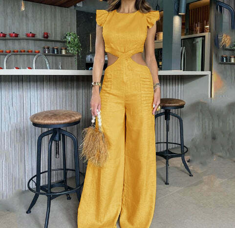 Y2K Aesthetic Ruffle Jumpsuit: Coquette Style Cargo Pants with Loose Fit for Women