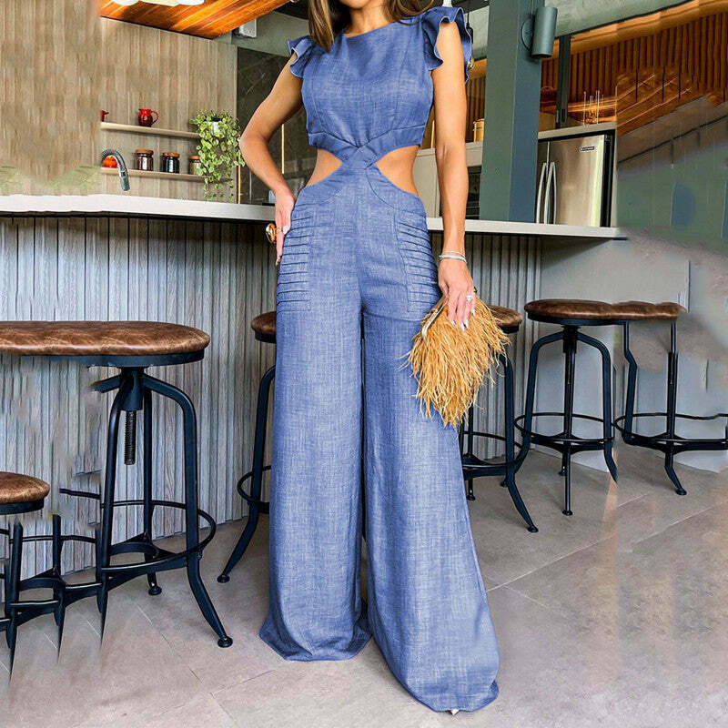 Y2K Aesthetic Ruffle Jumpsuit: Coquette Style Cargo Pants with Loose Fit for Women