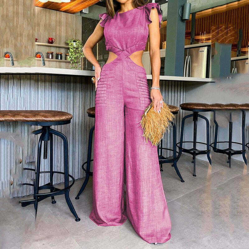 Y2K Aesthetic Ruffle Jumpsuit: Coquette Style Cargo Pants with Loose Fit for Women