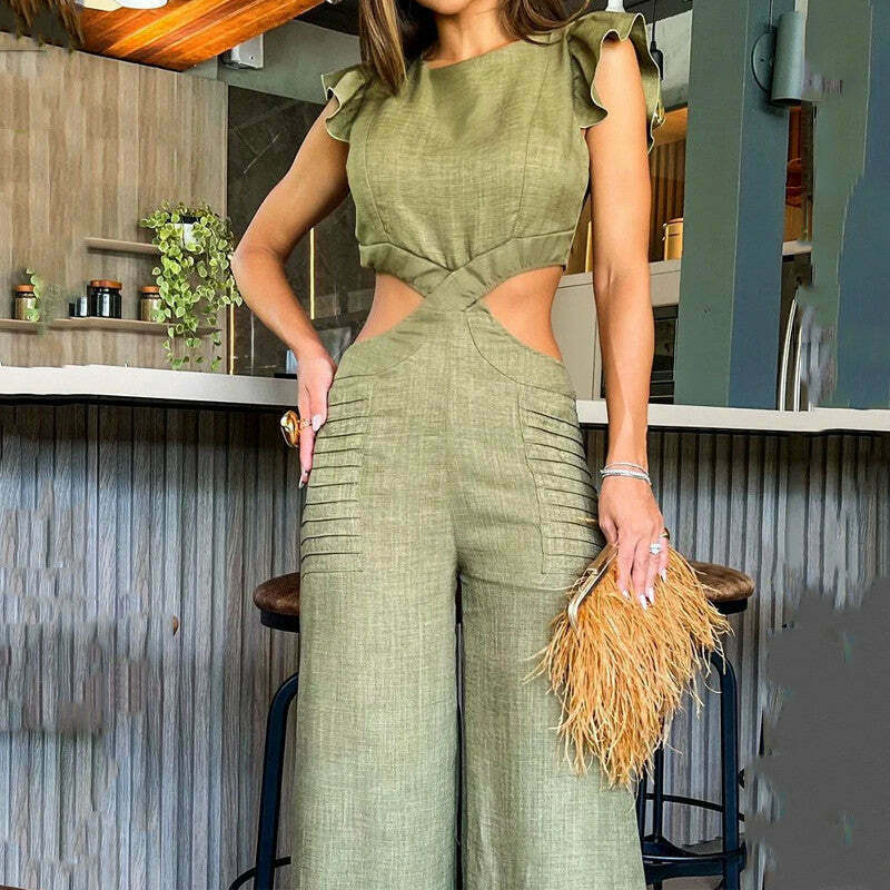 Y2K Aesthetic Ruffle Jumpsuit: Coquette Style Cargo Pants with Loose Fit for Women