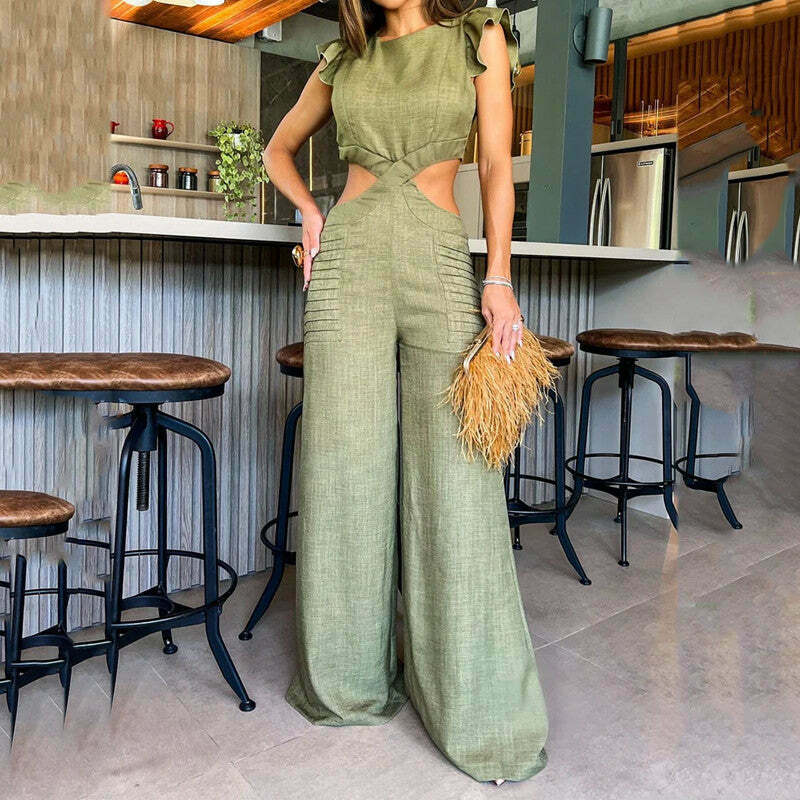 Y2K Aesthetic Ruffle Jumpsuit: Coquette Style Cargo Pants with Loose Fit for Women