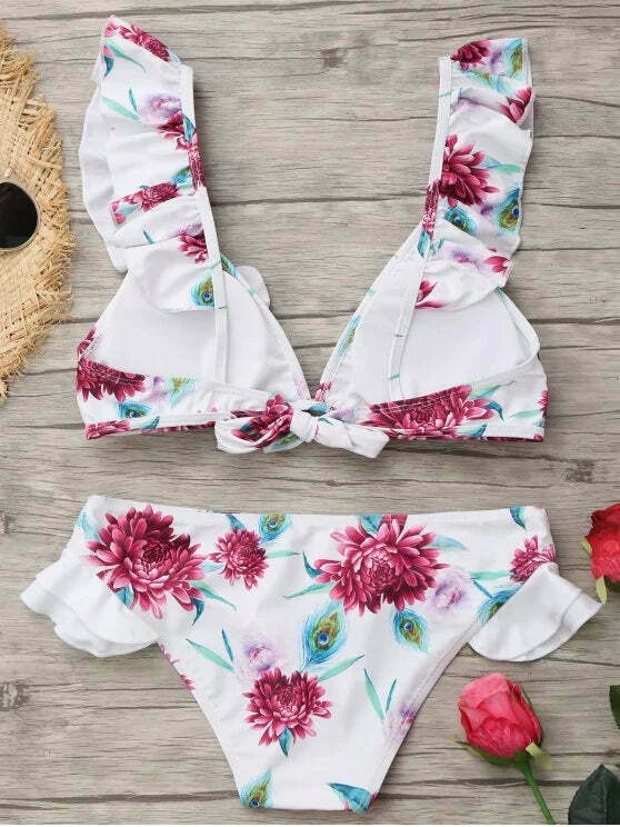 Y2K Aesthetic Ruffled Floral Swimsuit for Women - Coquette Style Grunge Fashion with a Chic Pl
