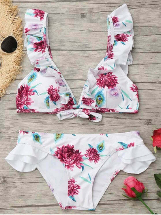 Y2K Aesthetic Ruffled Floral Swimsuit for Women - Coquette Style Grunge Fashion with a Chic Pl