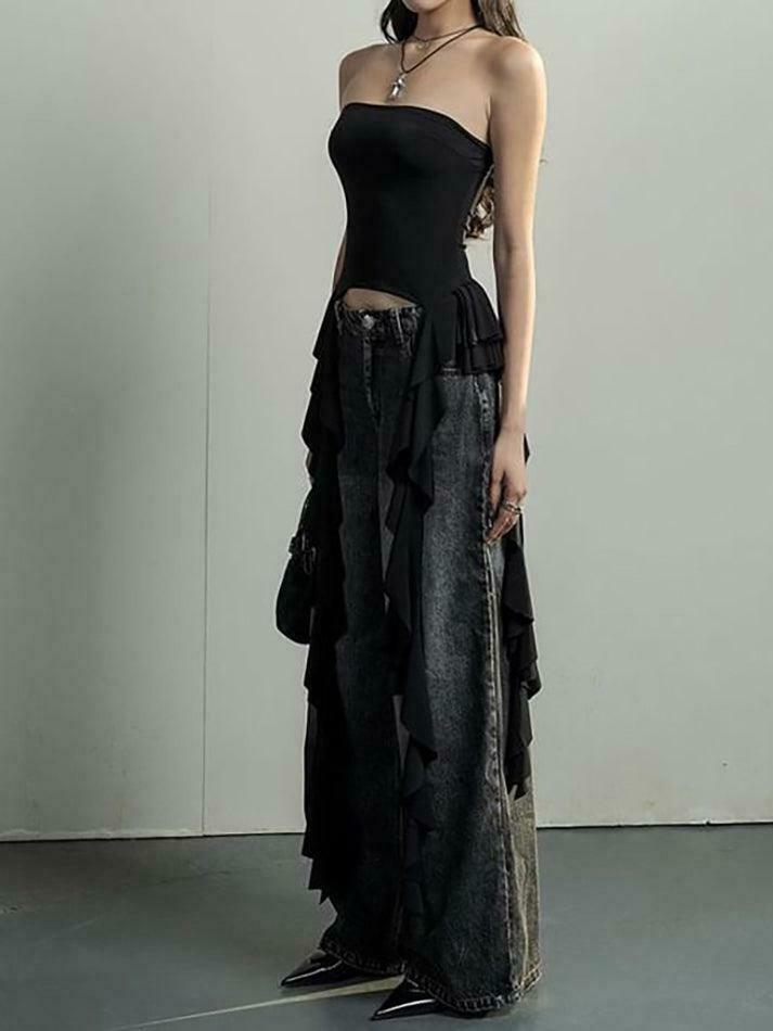 Y2K Aesthetic Ruffled Off Shoulder Tube Top for Women - Coquette Style Grunge Fashion