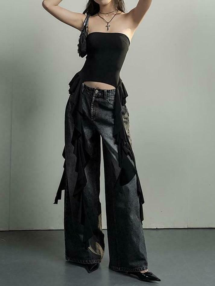Y2K Aesthetic Ruffled Off Shoulder Tube Top for Women - Coquette Style Grunge Fashion