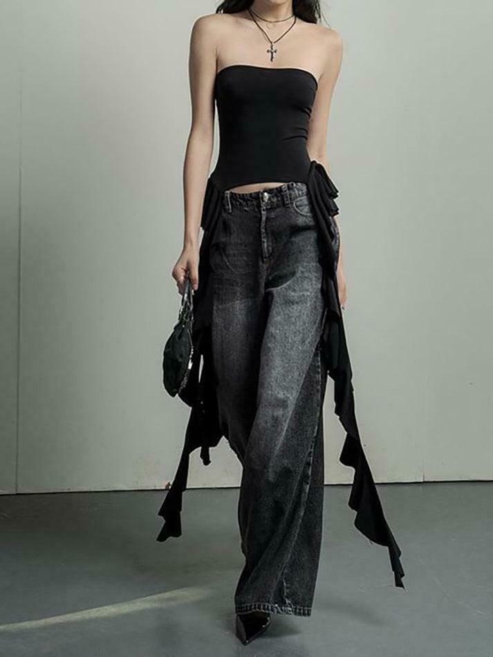 Y2K Aesthetic Ruffled Off Shoulder Tube Top for Women - Coquette Style Grunge Fashion