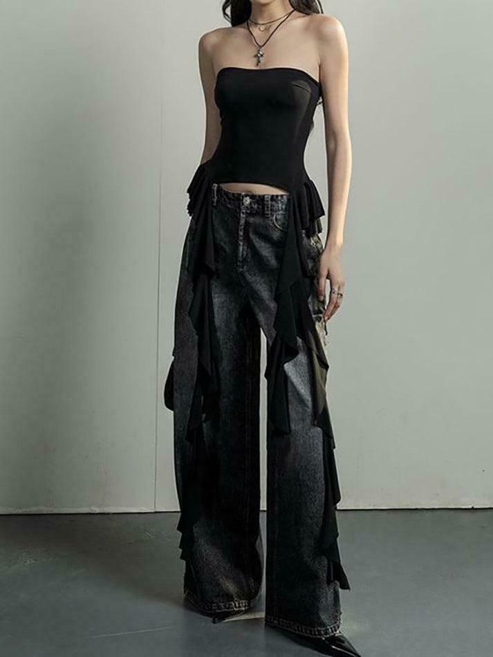 Y2K Aesthetic Ruffled Off Shoulder Tube Top for Women - Coquette Style Grunge Fashion