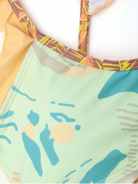 Y2K Aesthetic Ruffles Color Block Bikini - Coquette Style Grunge Fashion - Cute Tops & Cargo Skirt