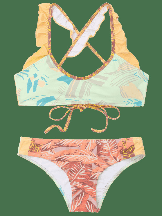 Y2K Aesthetic Ruffles Color Block Bikini - Coquette Style Grunge Fashion - Cute Tops & Cargo Skirt