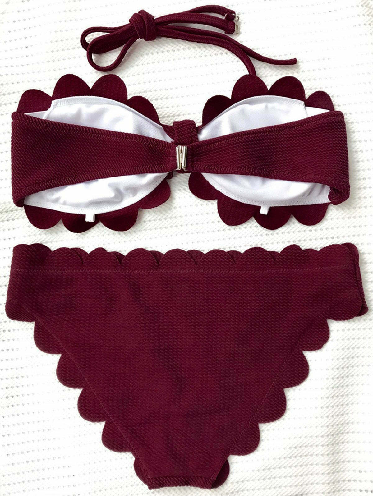 Y2K Aesthetic Scalloped Bandeau Bathing Suit - Coquette Grunge Fashion & Pastel Goth Vibes