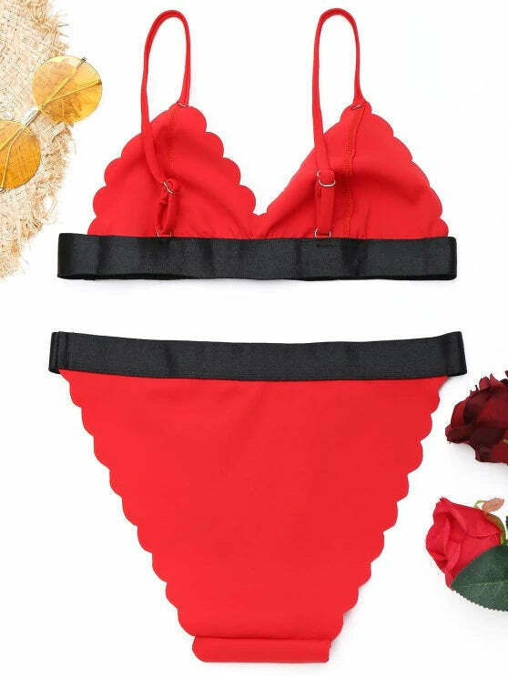 Y2K Aesthetic Scalloped Bikini Set - Trendy Women's Fashion for Coquette and Grunge Styles