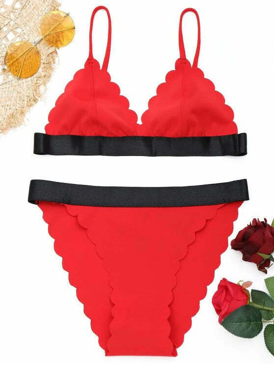 Y2K Aesthetic Scalloped Bikini Set - Trendy Women's Fashion for Coquette and Grunge Styles