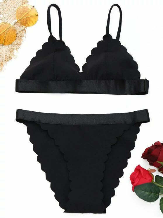 Y2K Aesthetic Scalloped Bikini Set - Trendy Women's Fashion for Coquette and Grunge Styles