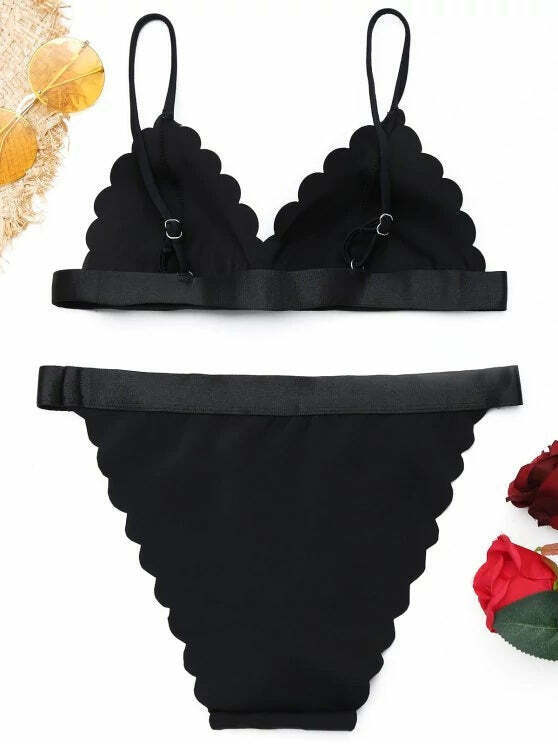 Y2K Aesthetic Scalloped Bikini Set - Trendy Women's Fashion for Coquette and Grunge Styles