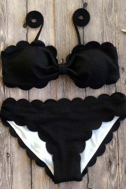 Y2K Aesthetic Scalloped Straps Cute Bikini Set for Women - Coquette & Grunge Style