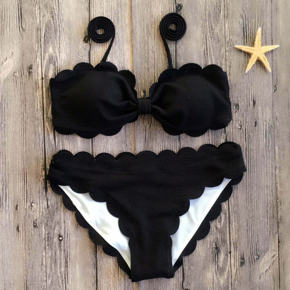 Y2K Aesthetic Scalloped Straps Cute Bikini Set for Women - Coquette & Grunge Style