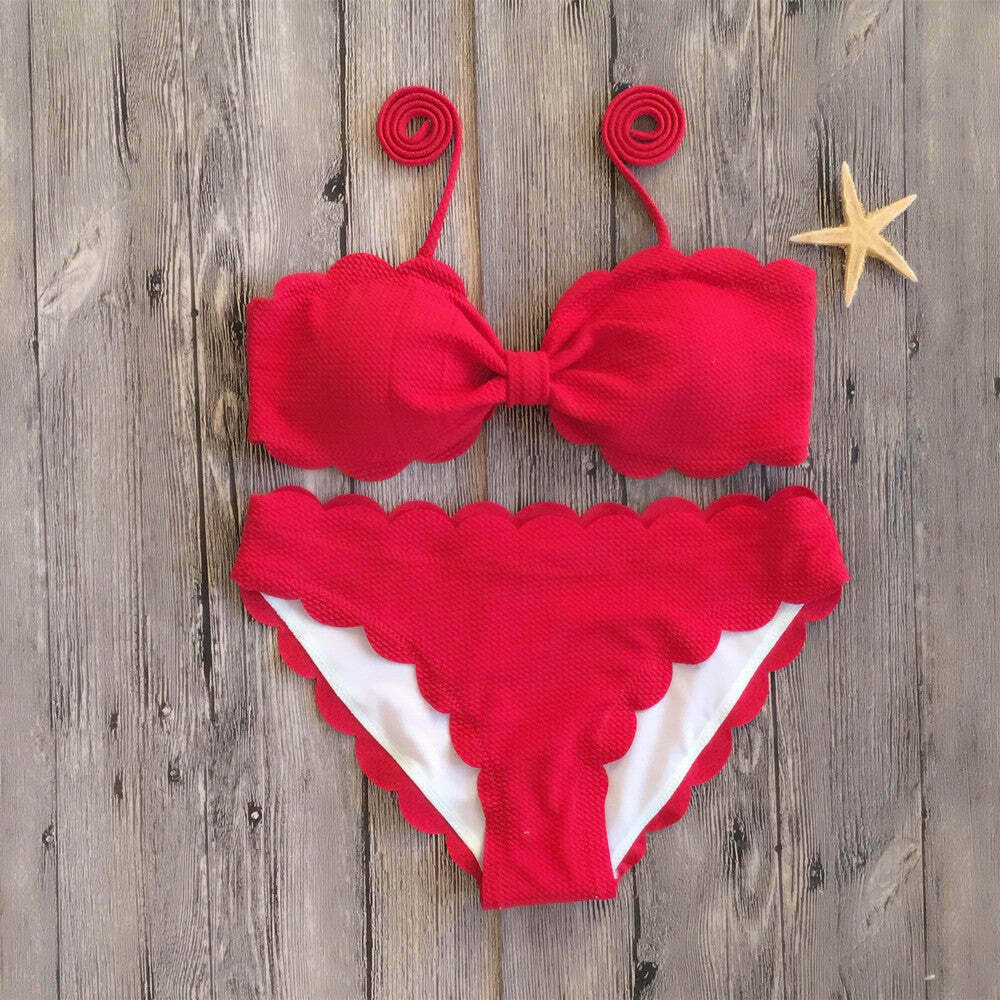 Y2K Aesthetic Scalloped Straps Cute Bikini Set for Women - Coquette & Grunge Style