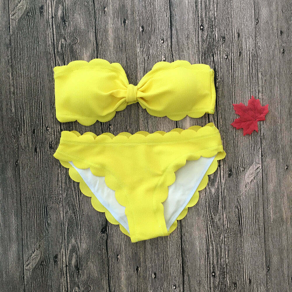 Y2K Aesthetic Scalloped Straps Cute Bikini Set for Women - Coquette & Grunge Style