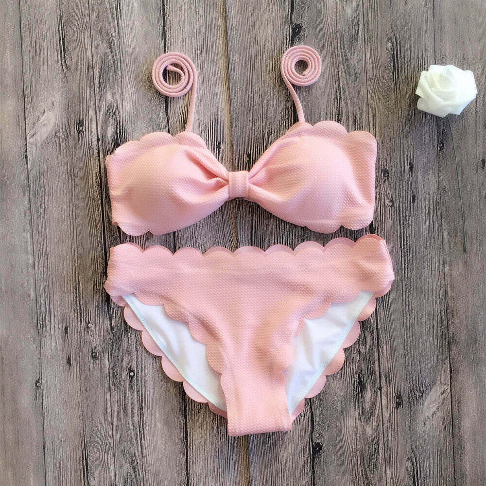 Y2K Aesthetic Scalloped Straps Cute Bikini Set for Women - Coquette & Grunge Style