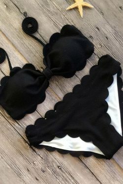 Y2K Aesthetic Scalloped Straps Cute Bikini Set for Women - Coquette & Grunge Style
