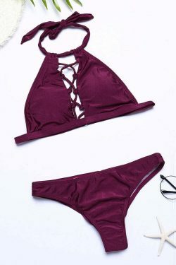 Y2K Aesthetic Scoop Back Criss Cross Bandage High Neck Halter Bikinis Swimwear