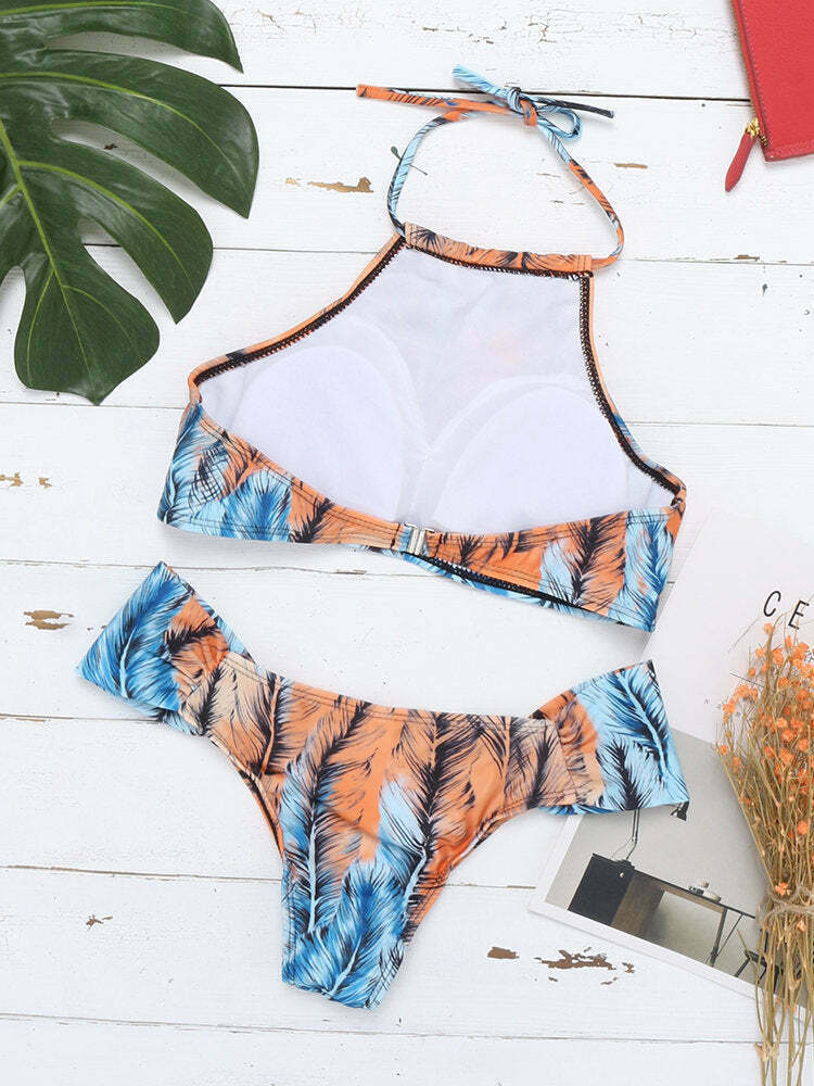 Y2K Aesthetic Scoop Back String Halter Bikinis - Women's Fashion Swimsuits