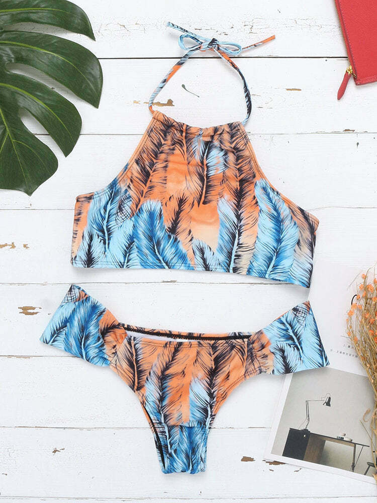 Y2K Aesthetic Scoop Back String Halter Bikinis - Women's Fashion Swimsuits