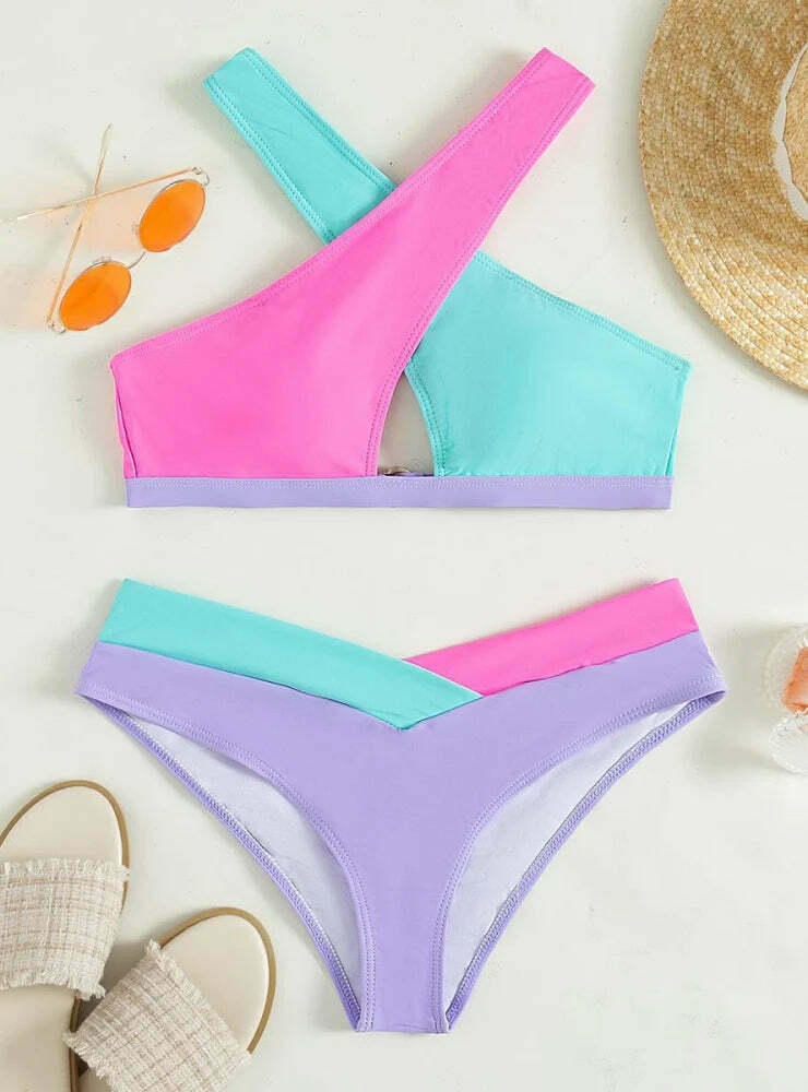 Y2K Aesthetic Sexy Cross Color Matching Women's Bikini