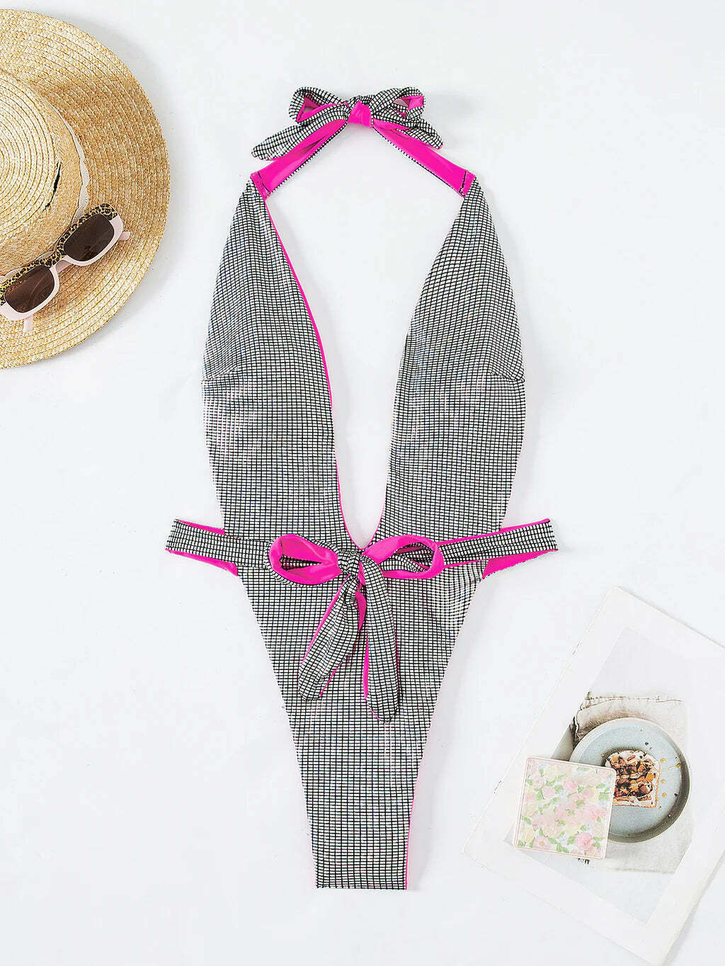 Y2K Aesthetic Sexy Halter Conjoined Bikini - Coquette Style for Women