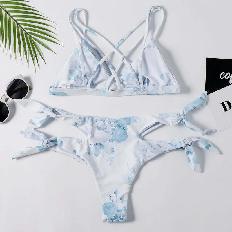 Y2K Aesthetic Sexy Print Wrap String Bikini - Niche Women Fashion