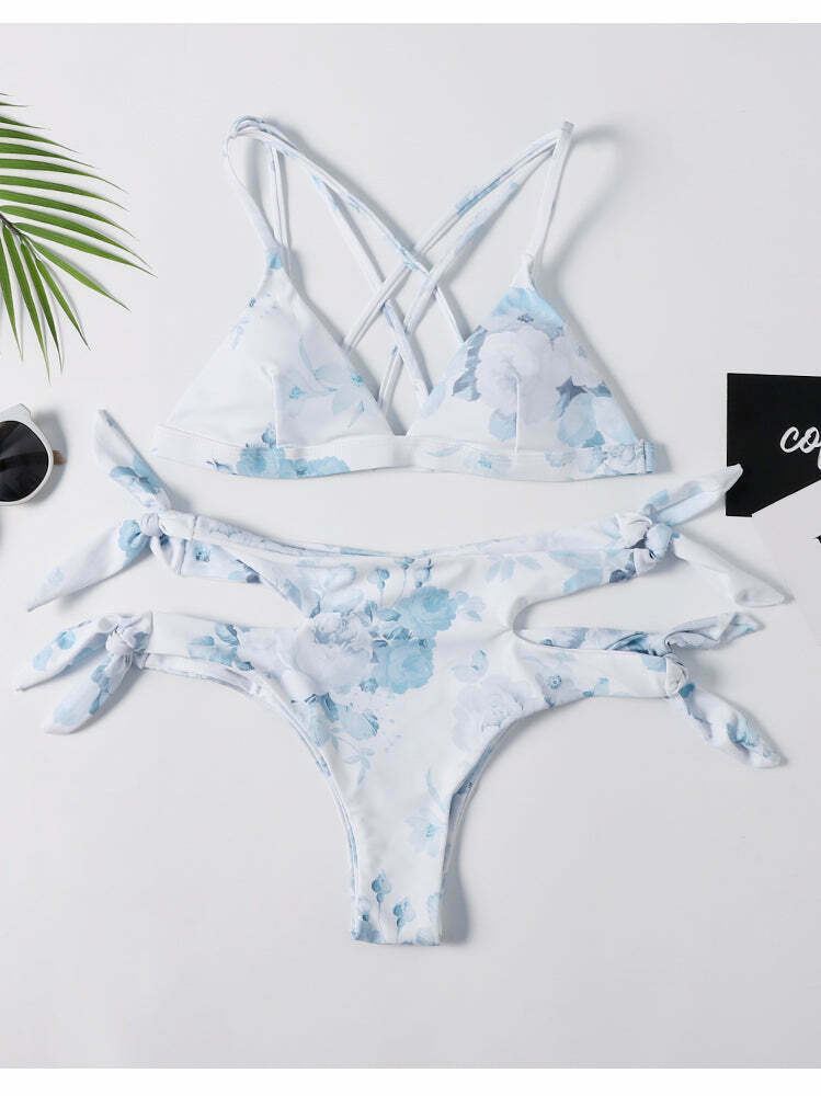 Y2K Aesthetic Sexy Print Wrap String Bikini - Niche Women Fashion