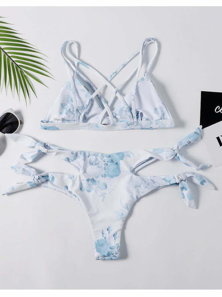 Y2K Aesthetic Sexy Print Wrap String Bikini - Niche Women Fashion