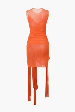 Y2K Aesthetic Sheer Mesh Ribbon Mini Dress for Women - Coquette & Grunge Style Fashion