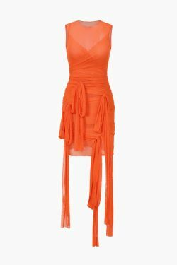 Y2K Aesthetic Sheer Mesh Ribbon Mini Dress for Women - Coquette & Grunge Style Fashion