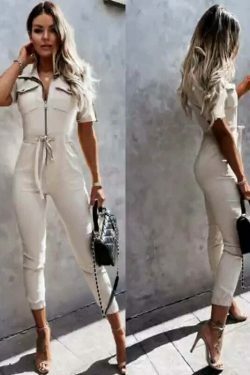 Y2K Aesthetic Short Sleeve Zipper Jumpsuit - Coquette Style Grunge Fashion Women's Clothing