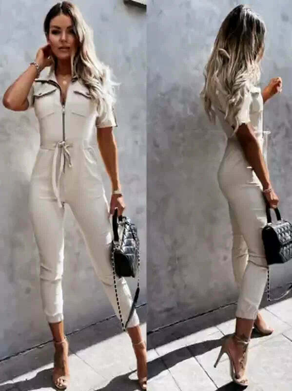 Y2K Aesthetic Short Sleeve Zipper Jumpsuit - Coquette Style Grunge Fashion Women's Clothing