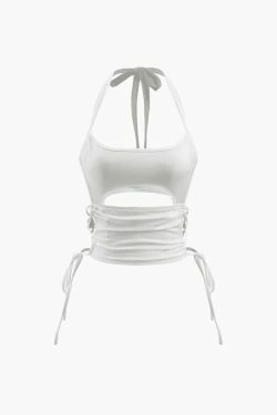 Y2K Aesthetic Side Tie Halter Top for Women - Coquette Fashion with Grunge and Pastel Goth Vibes
