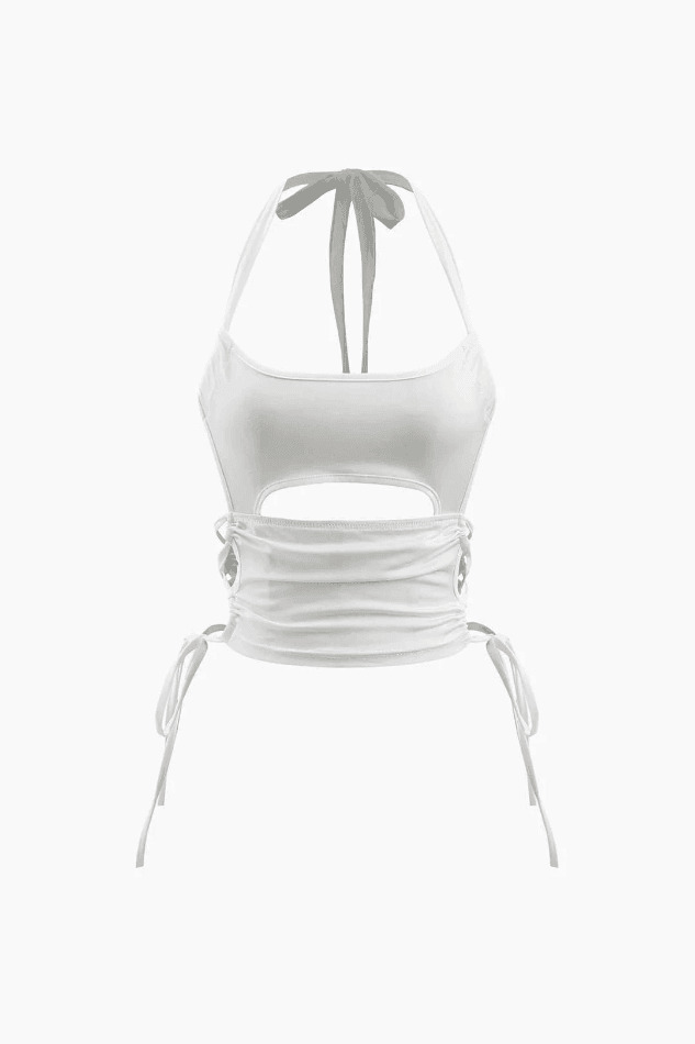 Y2K Aesthetic Side Tie Halter Top for Women - Coquette Fashion with Grunge and Pastel Goth Vibes