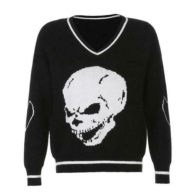 Y2K Aesthetic Skull Knit Sweaters for Women - Coquette & Grunge Style Fashion Tops