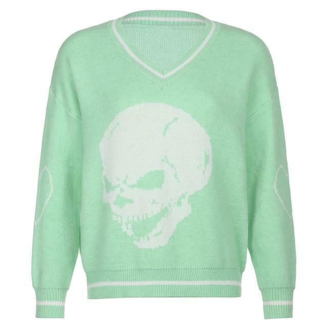 Y2K Aesthetic Skull Knit Sweaters for Women - Coquette & Grunge Style Fashion Tops