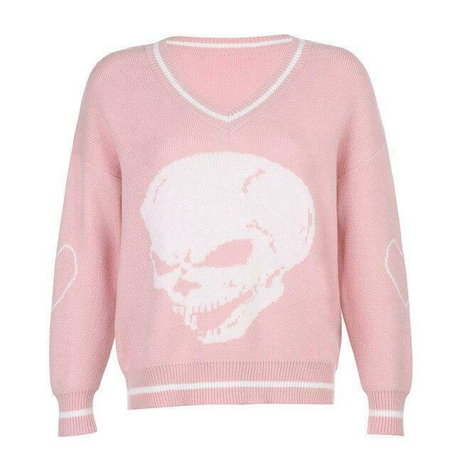 Y2K Aesthetic Skull Knit Sweaters for Women - Coquette & Grunge Style Fashion Tops