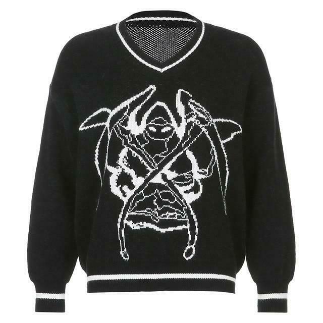 Y2K Aesthetic Skull Knit Sweaters for Women - Coquette & Grunge Style Fashion Tops