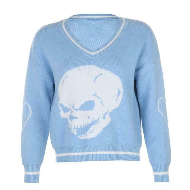 Y2K Aesthetic Skull Knit Sweaters for Women - Coquette & Grunge Style Fashion Tops