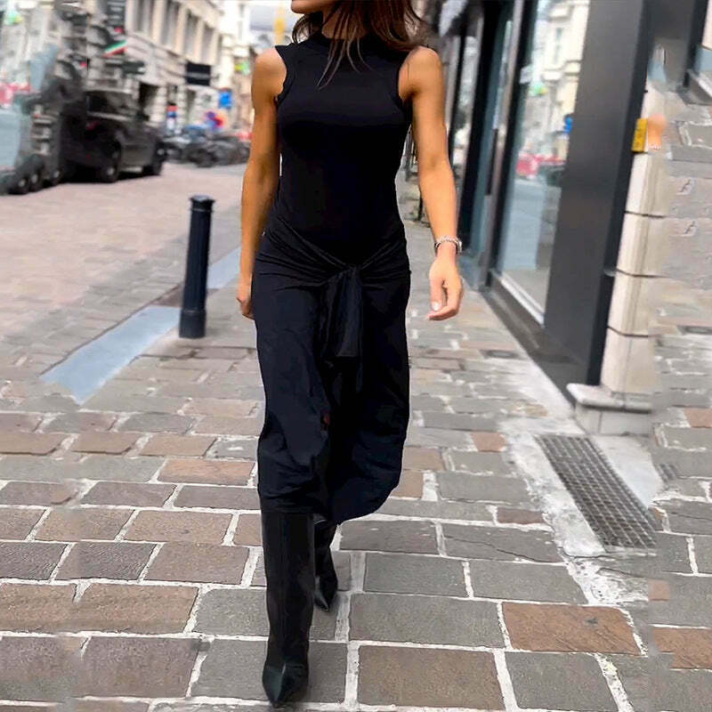 Y2K Aesthetic Sleeveless Black Pleated Dress - Coquette Style Cargo Skirt Outfit