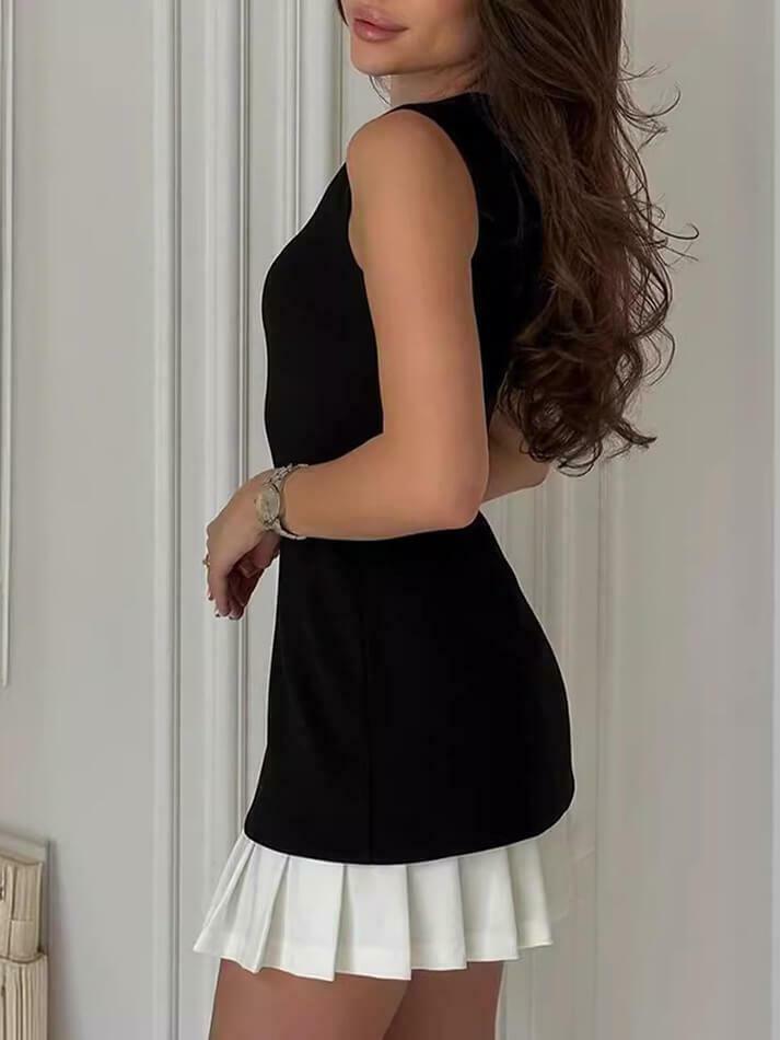 Y2K Aesthetic Sleeveless Pleated Dress - Coquette Grunge Style, Pastel Goth Vibes