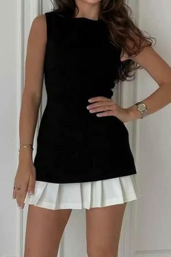 Y2K Aesthetic Sleeveless Pleated Dress - Coquette Grunge Style, Pastel Goth Vibes